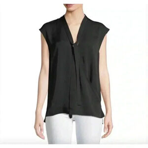 Theory Black Silk Faux Wrap Blouse Top Sleeveless Women Size S